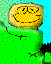 Mr. Smiles hiding behind a bush